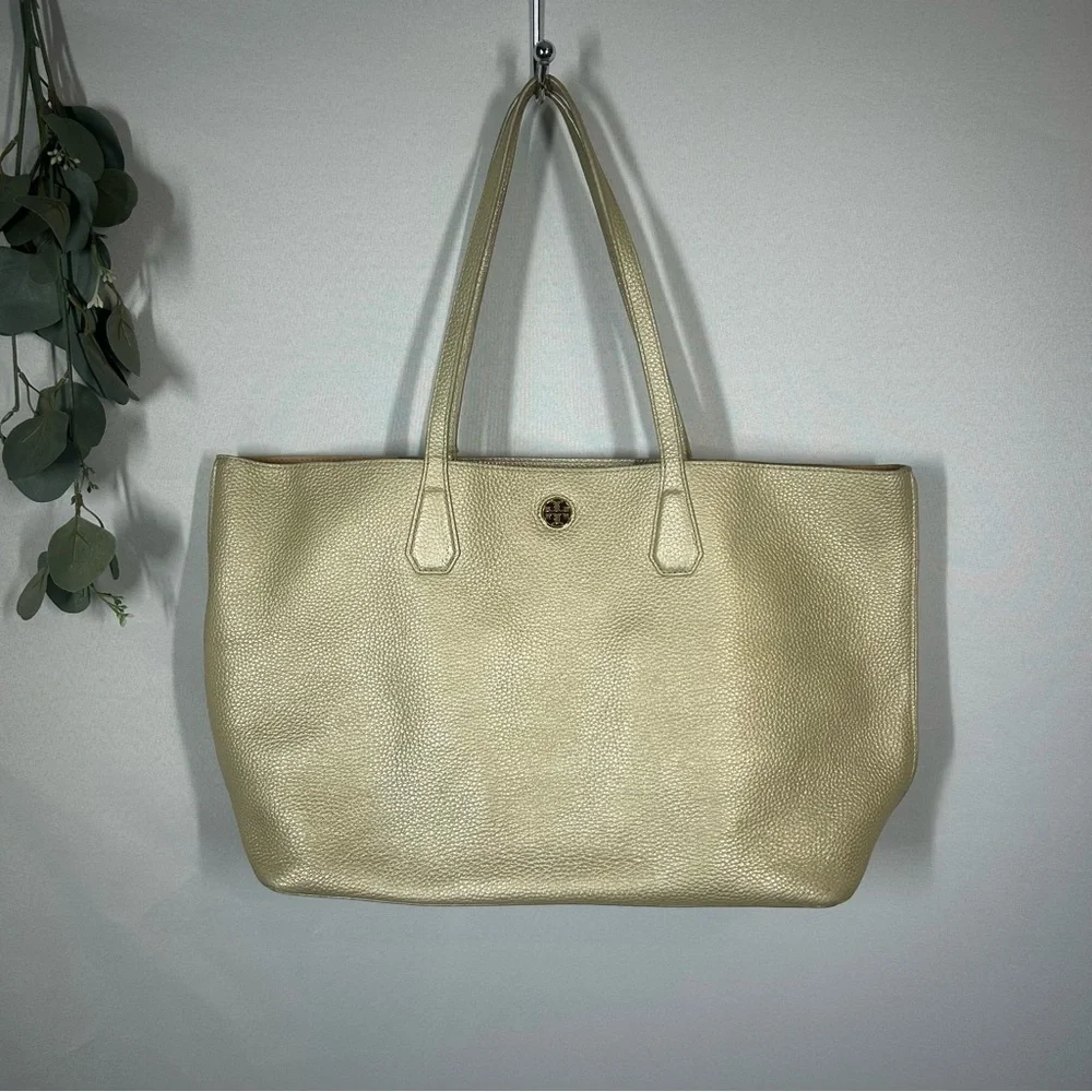 Tory Burch Metallic Perry Leather Tote Large Shoulder Bag - Picture 2 of 16